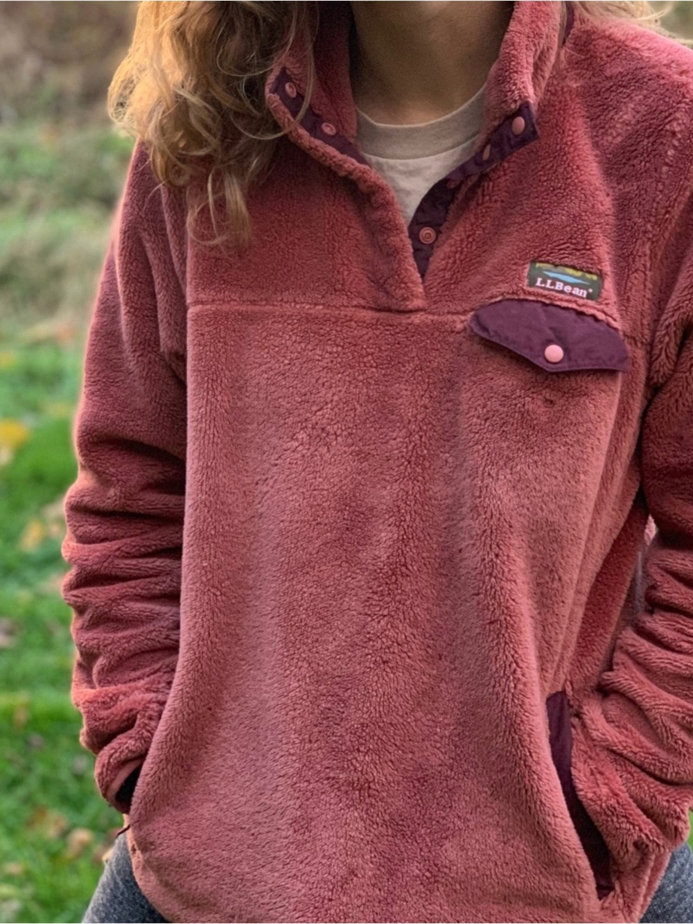L.L. Bean Women's Plush Snap Pullover in Dusty Rose